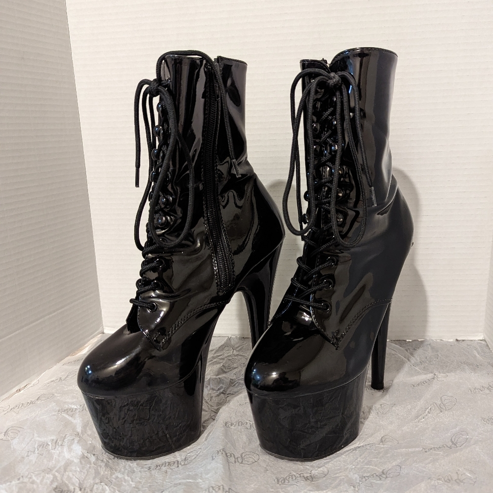 7" Black patent leather Pleaser Adore boots